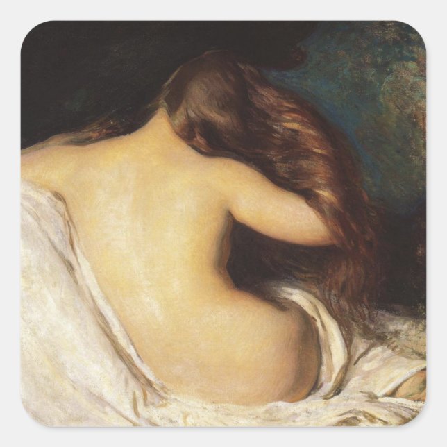 Adesivo Quadrado Mulher secando seu cabelo (por Joseph DeCamp) (Frente)
