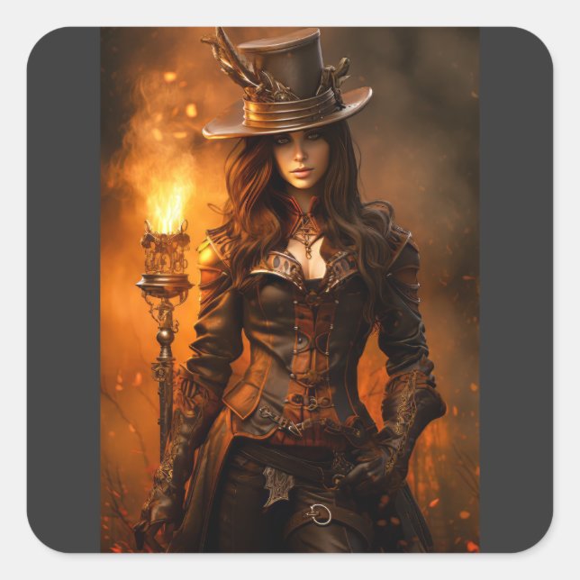 Adesivo Quadrado Mulher Steampunk (Frente)