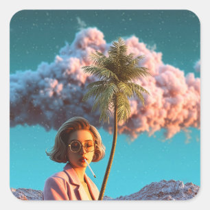 Adesivo Quadrado Mulher Surrealista com Palmeira