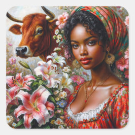 Adesivo Quadrado Mulher Taurus com Bull Floral
