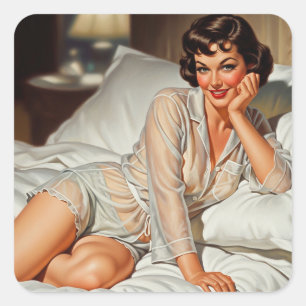 Adesivo Quadrado Mulher Trazida '50 Pin-up