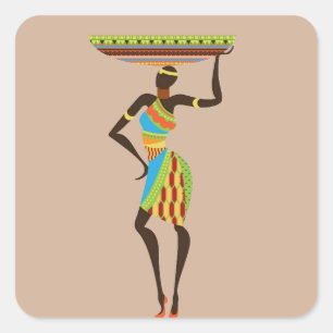 Adesivo Quadrado Mulher Tribal Africana com arte tribal cesta