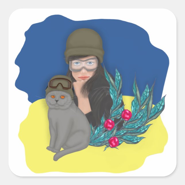 Adesivo Quadrado Mulher Ucraniana Militar (Frente)