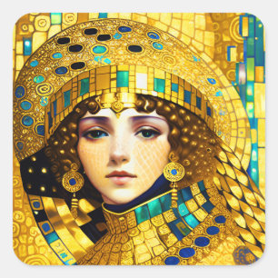 Adesivo Quadrado Mulher Vestida com Toucado de Ouro