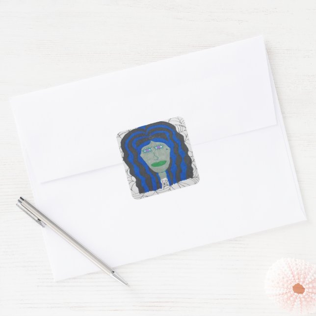 Adesivo Quadrado Mulher Zombie das Halloween (Envelope)