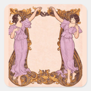 Adesivo Quadrado Mulheres Art Nouveau Moldura Floral Decorativa Vin