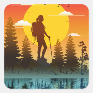 Adesivo Quadrado Mulheres da Natureza Caminhando Pôr do Sol