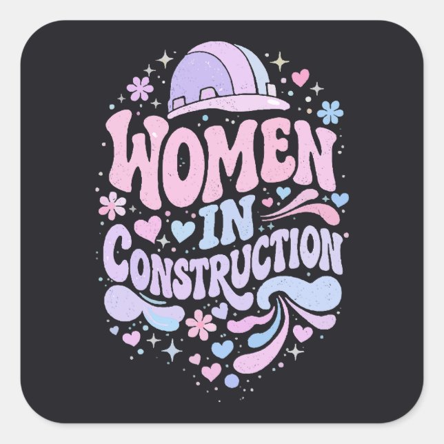 Adesivo Quadrado Mulheres na Construção Retro Empoderamento (Frente)