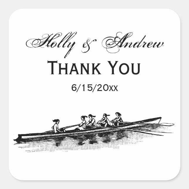 Adesivo Quadrado Mulheres Remando Equipe de Tripulação Água Esporte (Frente)