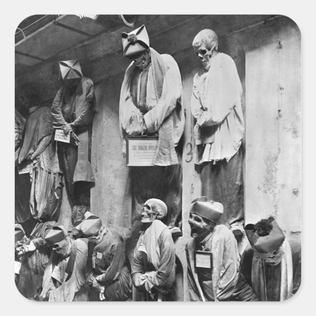 Adesivo Quadrado Múmias de catacumba em Palermo, Itália (Frente)