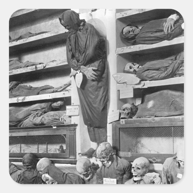 Adesivo Quadrado Múmias nas catacumbas de Palermo, Itália (Frente)