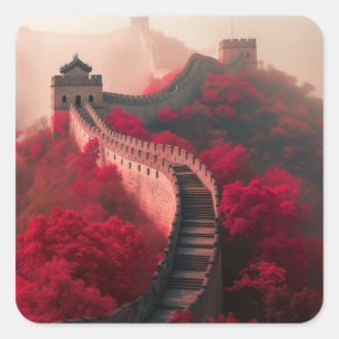 Adesivo Quadrado Muro de excelente da China no outono - Vermelho Cê