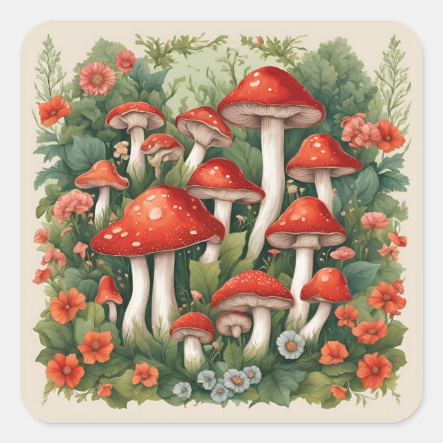 Adesivo Quadrado Mushroom Cottagecore (Frente)