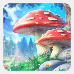 Adesivo Quadrado Mushroom Forest Fantasy Art