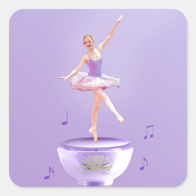 Adesivo Quadrado Music Box Ballerina Personalizável (Frente)