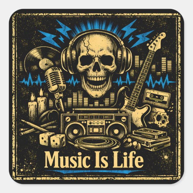 Adesivo Quadrado Music Is Life – Sound Living Philosophy (Frente)