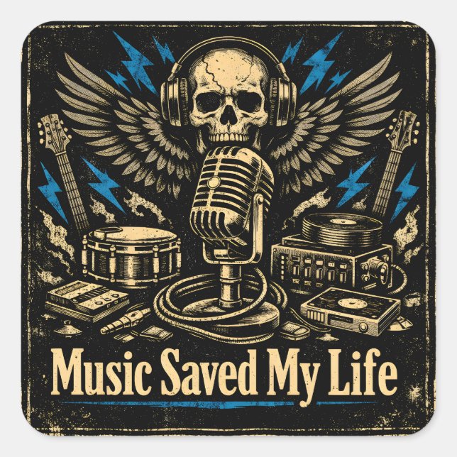 Adesivo Quadrado Music Saved My Life – Emotional Power Music (Frente)