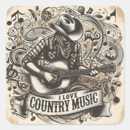 Adesivo Quadrado Música country.