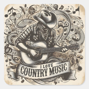 Adesivo Quadrado Música country.