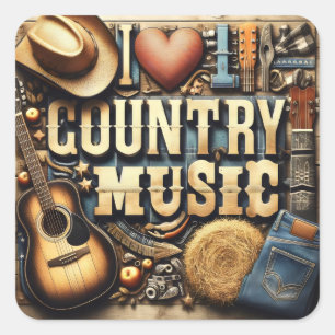 Adesivo Quadrado Música country.