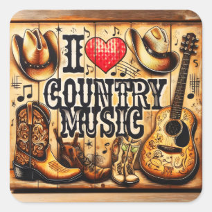 Adesivo Quadrado Música country.