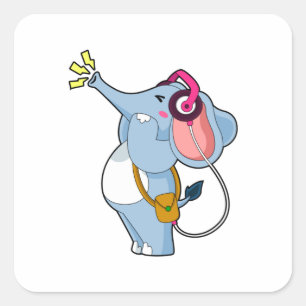Adesivo Quadrado Música de fone de ouvido elefante