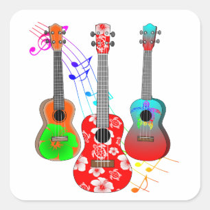 Adesivo Quadrado Música do Jogador Ukulele da Ilha Tropical