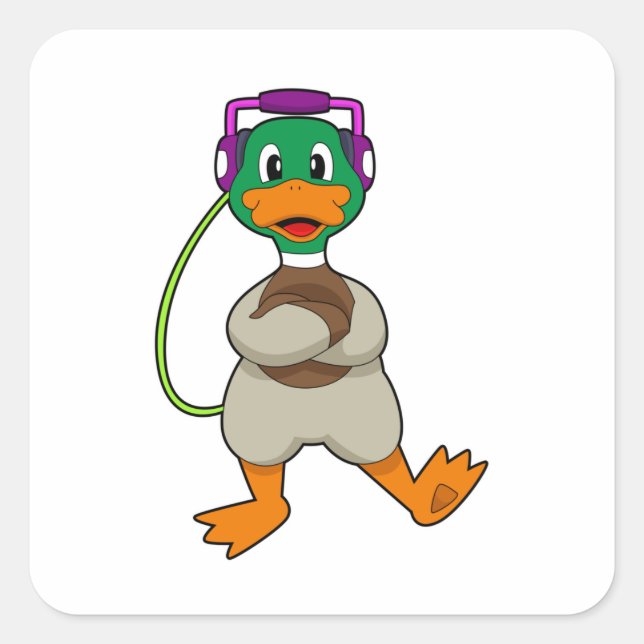 Adesivo Quadrado Música dos fones de ouvido do Duck (Frente)