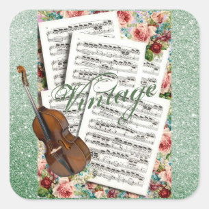 Adesivo Quadrado Música e Flores Vintage