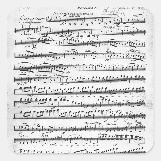 Adesivo Quadrado Música em folha para a abertura de "Egmont" (Frente)