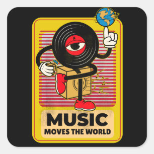 Adesivo Quadrado Música Move O Mundo Vintage Vinil Art