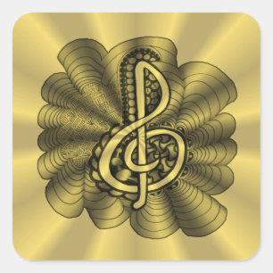 Adesivo Quadrado Música Treble Clef Dourada Arte Metálico