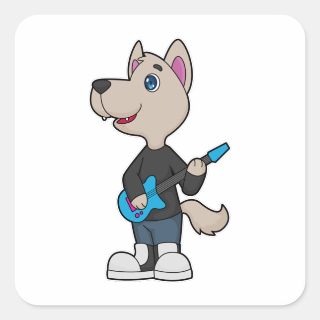 Adesivo Quadrado Musical do Cão Música do Violão (Frente)