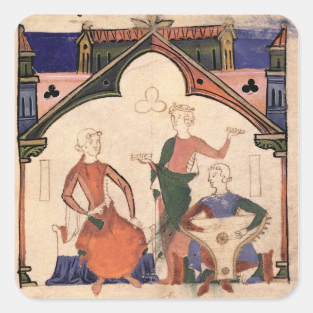 Adesivo Quadrado Músicos tocando castanetes e um pântano (Frente)