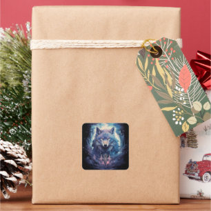 Adesivo Quadrado Mystic Moon Wolf Guardian