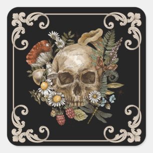 Adesivo Quadrado Mystic Skull Vintage Black