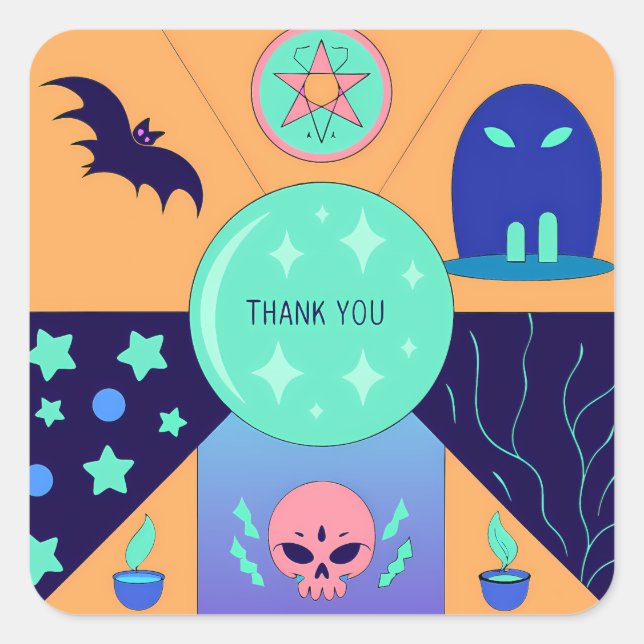 Adesivo Quadrado Mystical Elements with a Thank You Message (Frente)