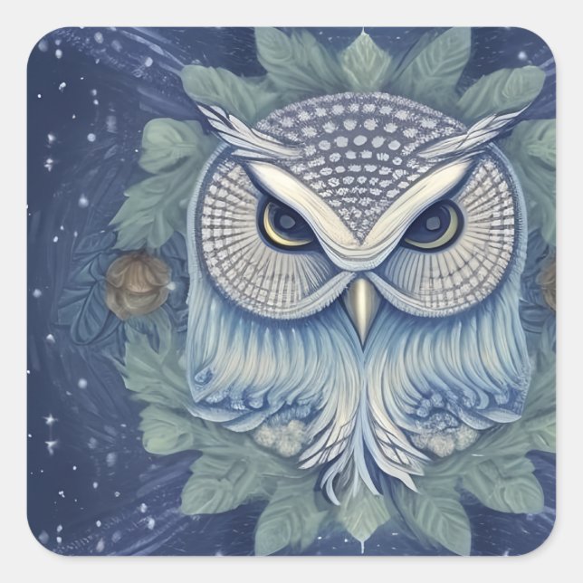 Adesivo Quadrado Mystical Fantasy Forest Owl (Frente)