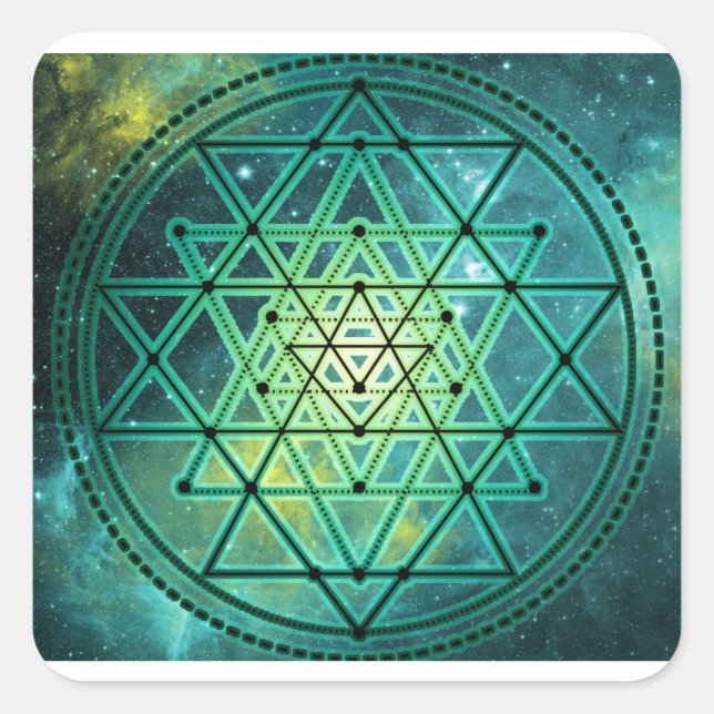 Adesivo Quadrado Mystical Green Sri Yantra (Frente)