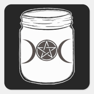 Adesivo Quadrado Mystical Magic Moons Mason Jar Halloween