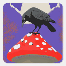 Adesivo Quadrado 🖤Mystical Raven on Mushroom Sticker