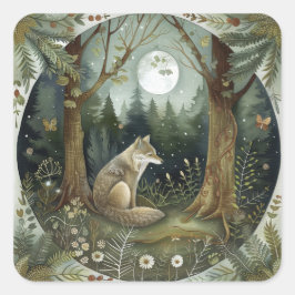 Adesivo Quadrado Mystical Woodland Wolf