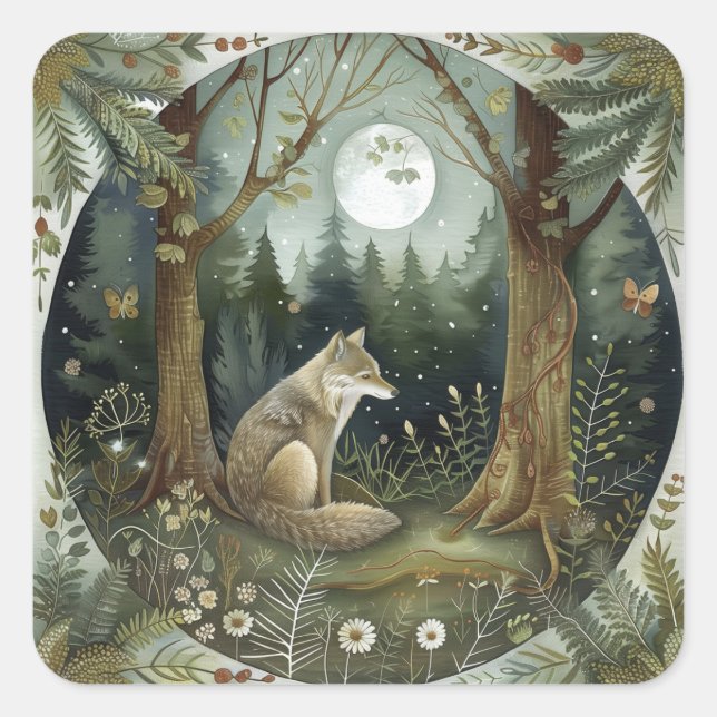 Adesivo Quadrado Mystical Woodland Wolf (Frente)