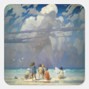 Adesivo Quadrado N.C. Wyeth O Gigante 1923 Ilustração Vintage