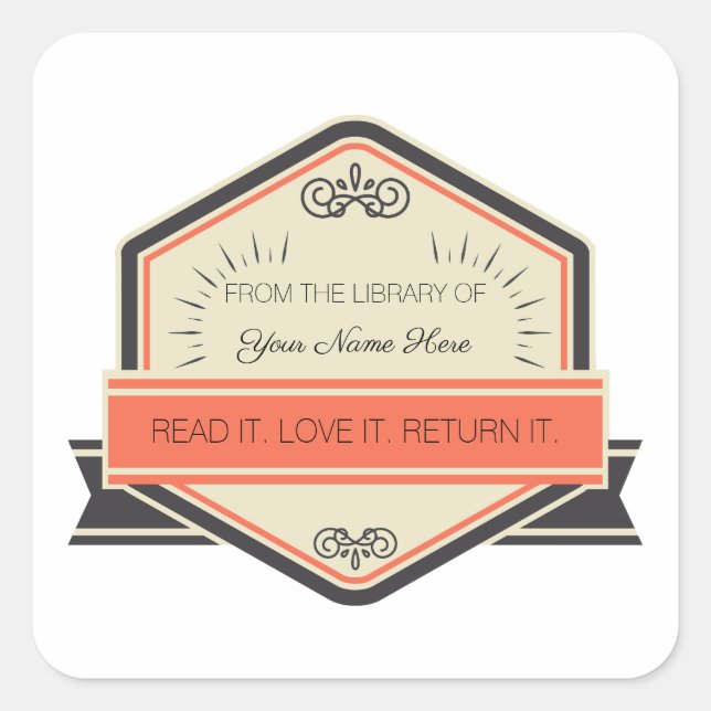 Adesivo Quadrado Na Biblioteca De: (Personalizada) (Frente)