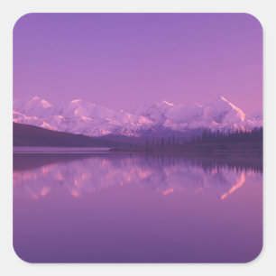 Adesivo Quadrado NA, EUA, Alaska, Denali NP, Lago Maravilha, Noite