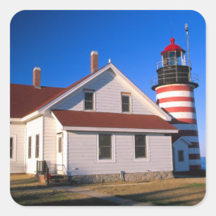 Adesivo Quadrado NA, EUA, Maine. Farol de West Quoddy perto