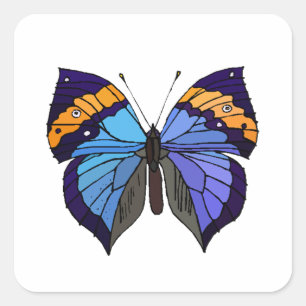 Adesivo Quadrado Na moda bonito bonito da borboleta azul