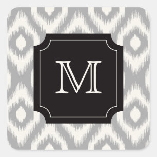 Adesivo Quadrado Na moda Chic Black Ivory Diamond Ikat Monograma