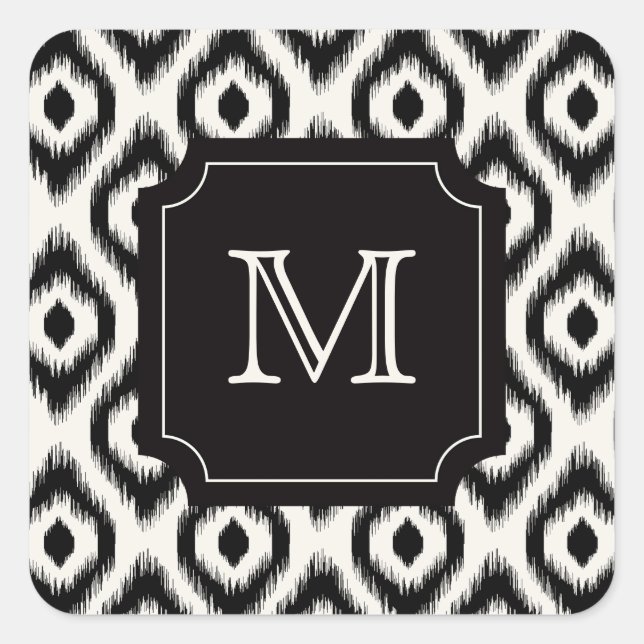 Adesivo Quadrado Na moda Chic Black Ivory Diamond Ikat Monograma (Frente)